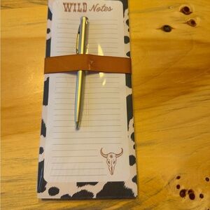 Source Unknown Cowprint Notepad with Tan Ribbon and Silver Pen